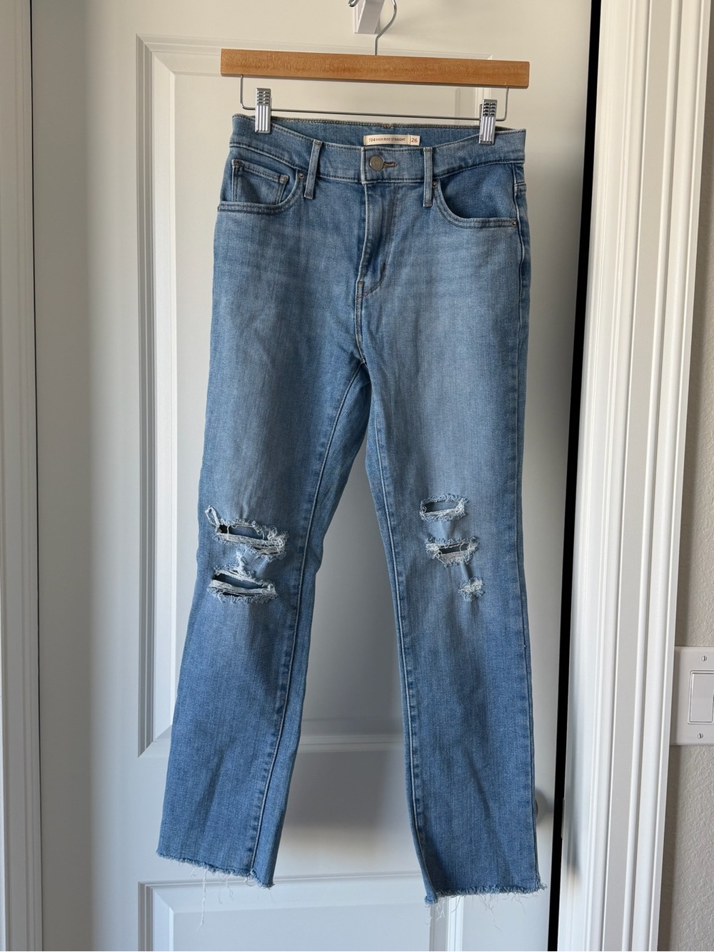 Levi's Light Blue Distressed Straight Leg Jeans